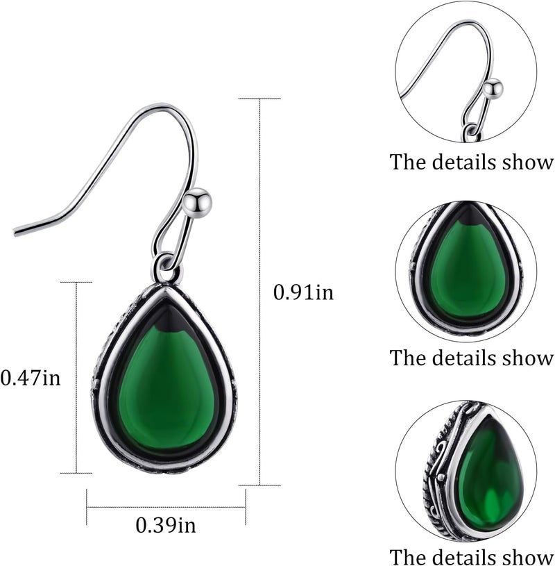 Teppdfann Store Vintage Teardrop Birthstone Dangle Earrings for Women Trendy, Gemstone Drop Earrings with Silver Hook Birthstone Jewelry for Christmas Gift - Image 3